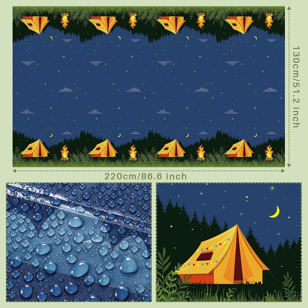 Breling 4-Pack Rectangular Plastic Camping Tablecloths – Waterproof Picnic and Party Table Covers with Campfire Design