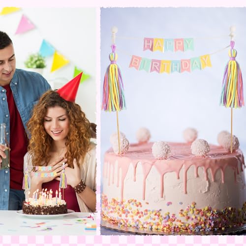 Breling Custom Cake Banner Topper Set - 90 Pieces Pastel Colors for Birthday Wedding Anniversary