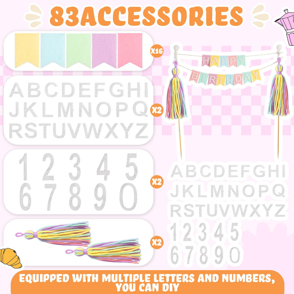 Breling Custom Cake Banner Topper Set - 90 Pieces Pastel Colors for Birthday Wedding Anniversary