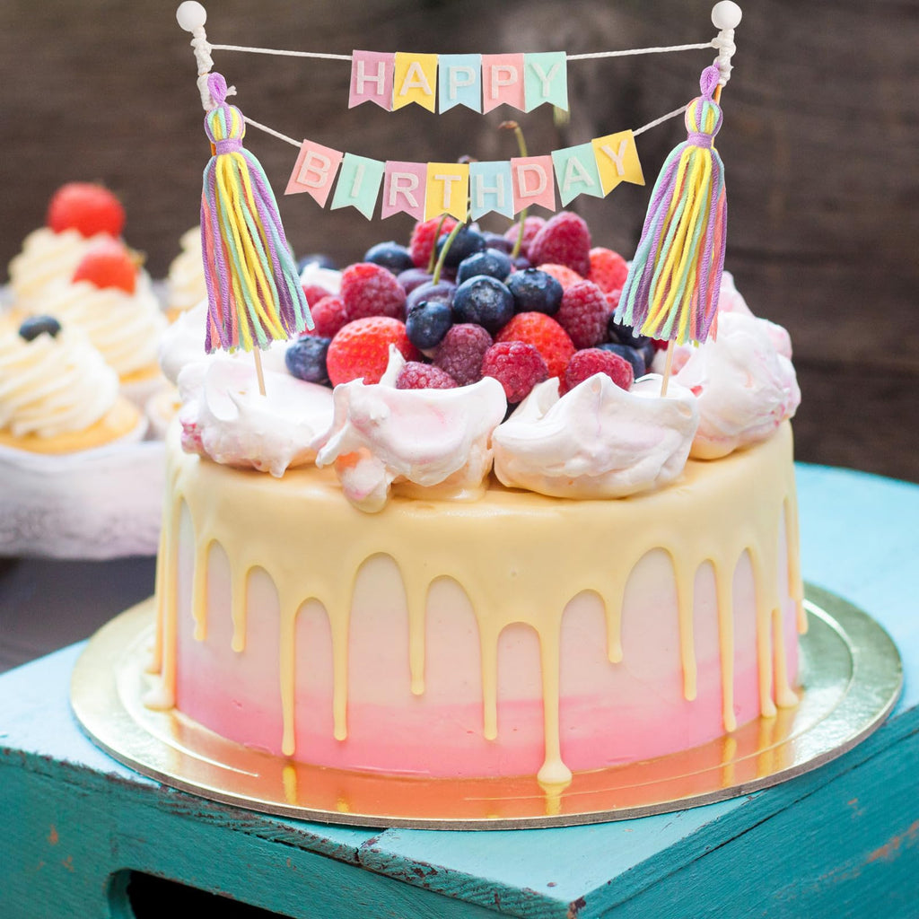 Breling Custom Cake Banner Topper Set - 90 Pieces Pastel Colors for Birthday Wedding Anniversary