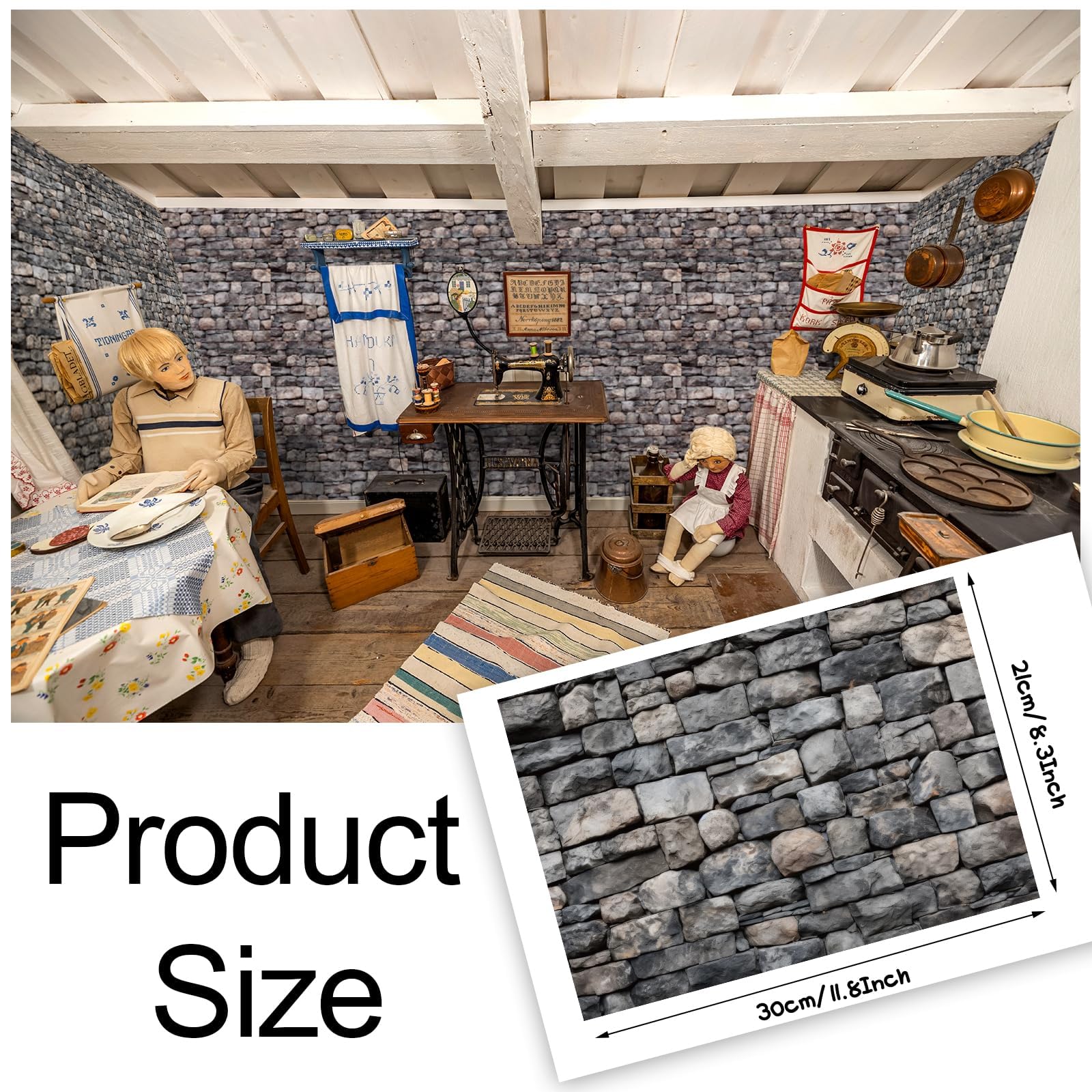Brick Gray Dollhouse Wallpaper - 35 Self-Adhesive Sheets for Miniature Rooms