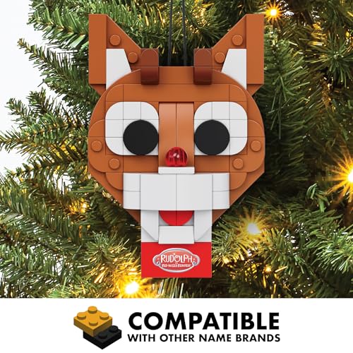 Brickcraft Rudolph the Red-Nosed Reindeer 85-Piece Brick Ornament Set with Hanging String – Christmas Tree Decoration, Ages 8+
