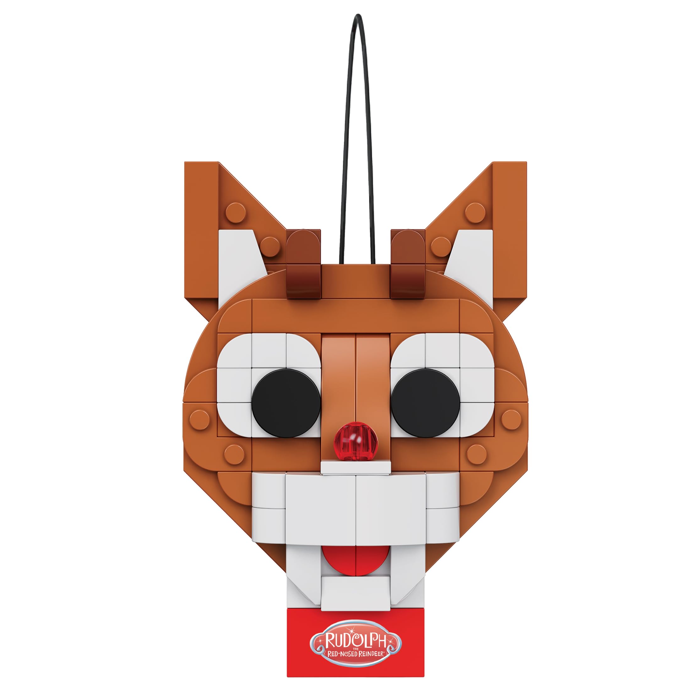 Brickcraft Rudolph the Red-Nosed Reindeer 85-Piece Brick Ornament Set with Hanging String – Christmas Tree Decoration, Ages 8+