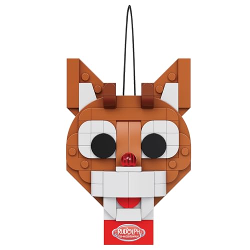 Brickcraft Rudolph the Red-Nosed Reindeer 85-Piece Brick Ornament Set with Hanging String – Christmas Tree Decoration, Ages 8+