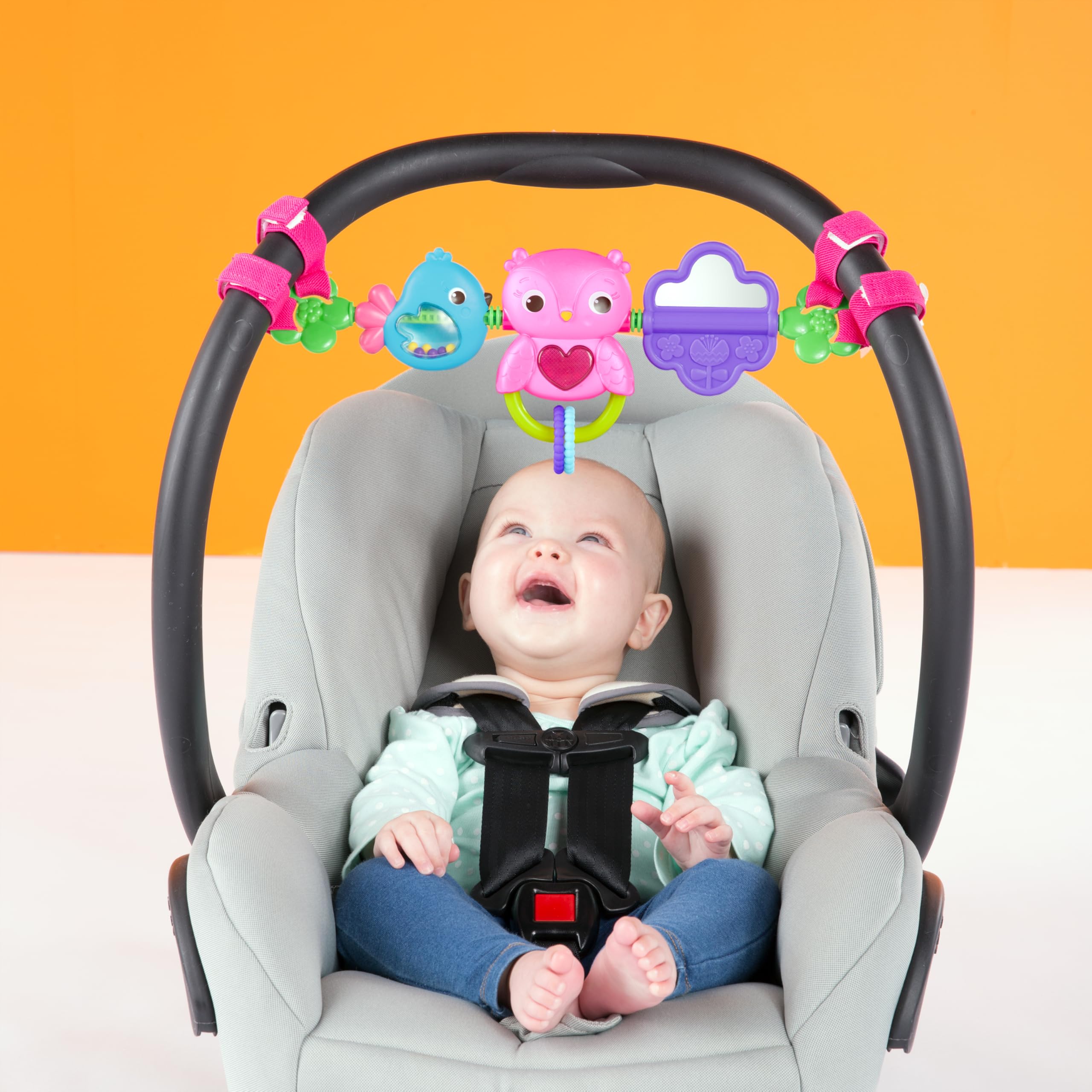 Bright Starts Busy Birdies Carrier Toy Bar - Musical Lights & Activities for Newborns+