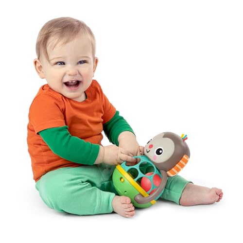 Bright Starts Grab & Giggle Monkey – Light-Up Musical Rattle with Oball for Babies 6 Months+