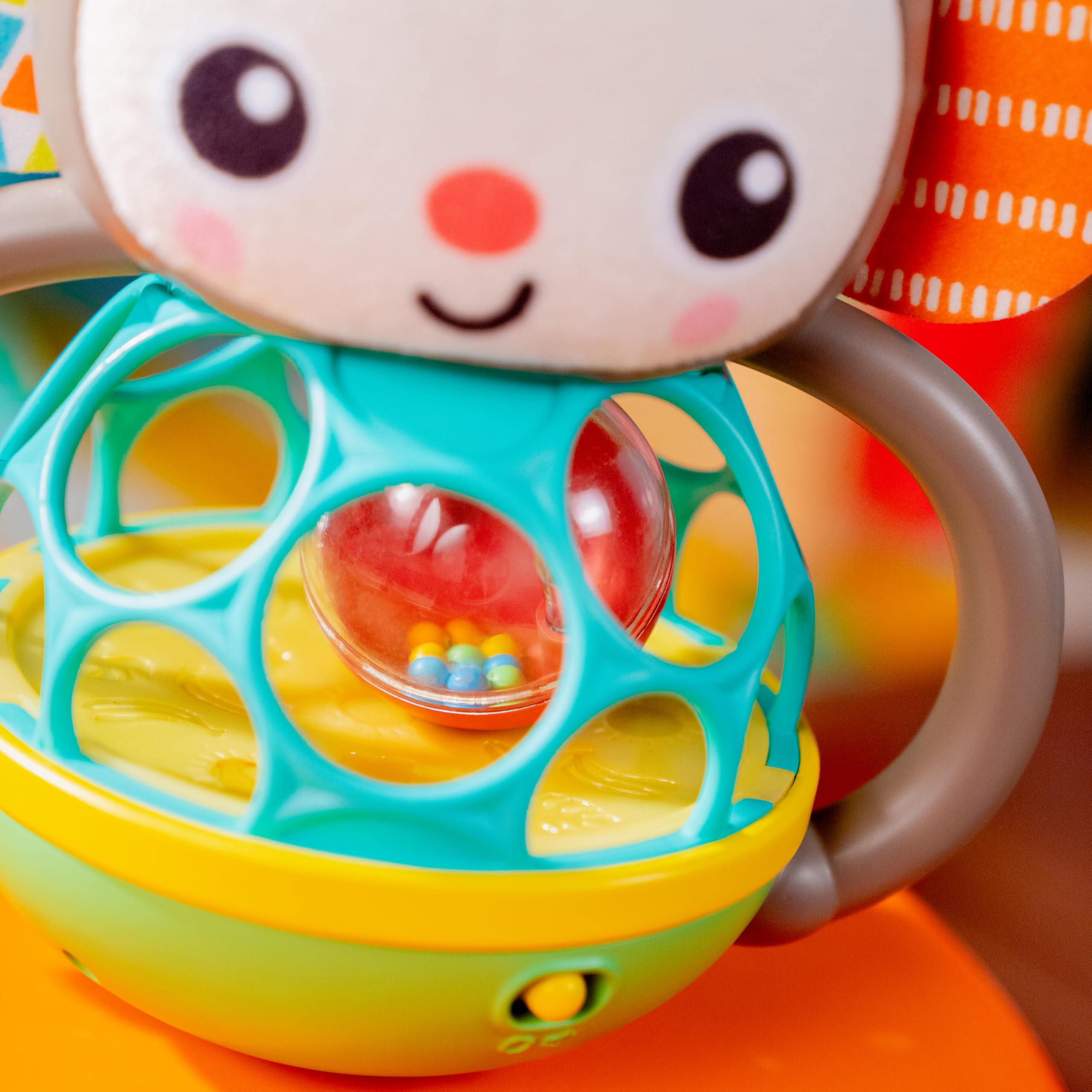 Bright Starts Grab & Giggle Monkey – Light-Up Musical Rattle with Oball for Babies 6 Months+