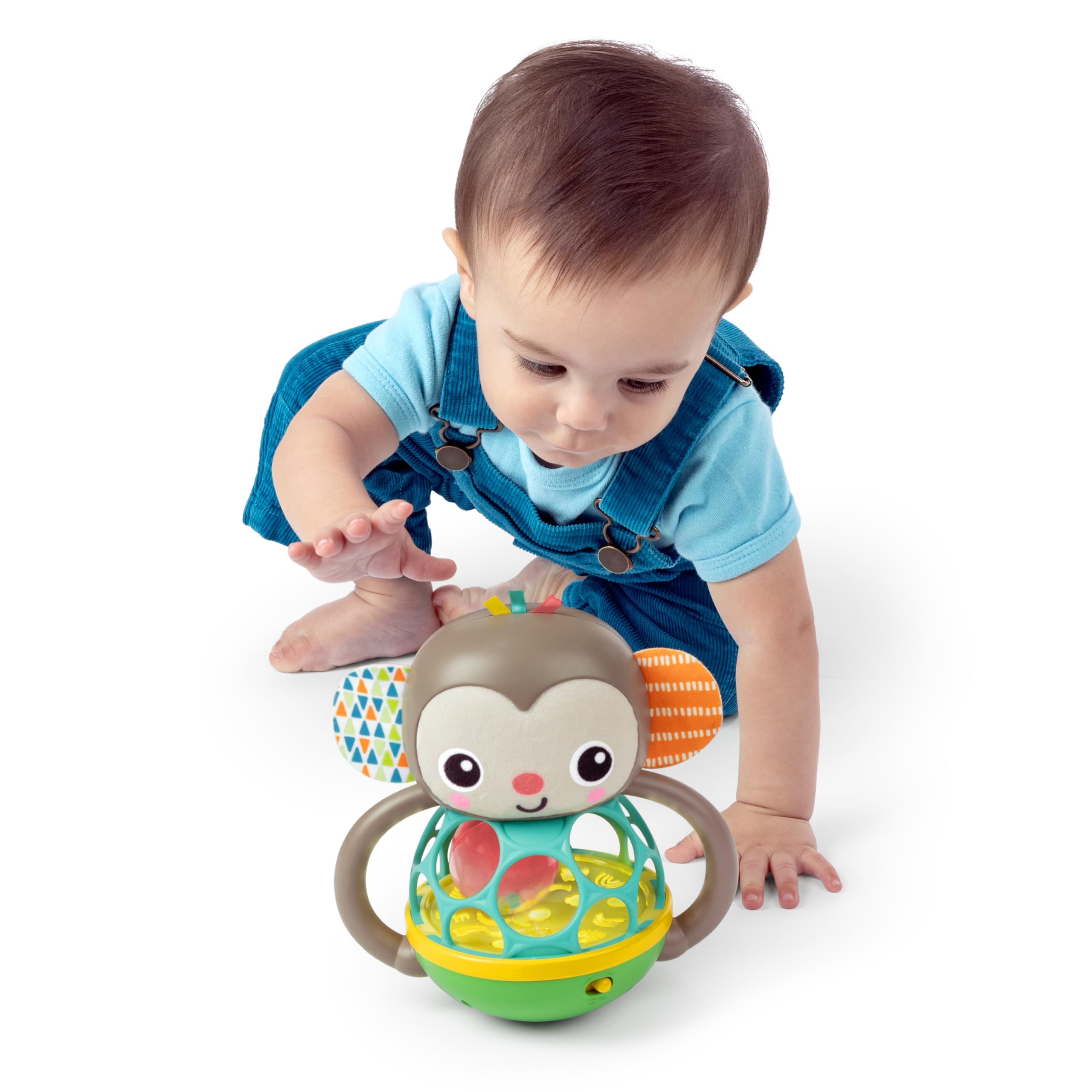 Bright Starts Grab & Giggle Monkey – Light-Up Musical Rattle with Oball for Babies 6 Months+