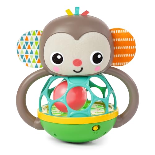 Bright Starts Grab & Giggle Monkey – Light-Up Musical Rattle with Oball for Babies 6 Months+