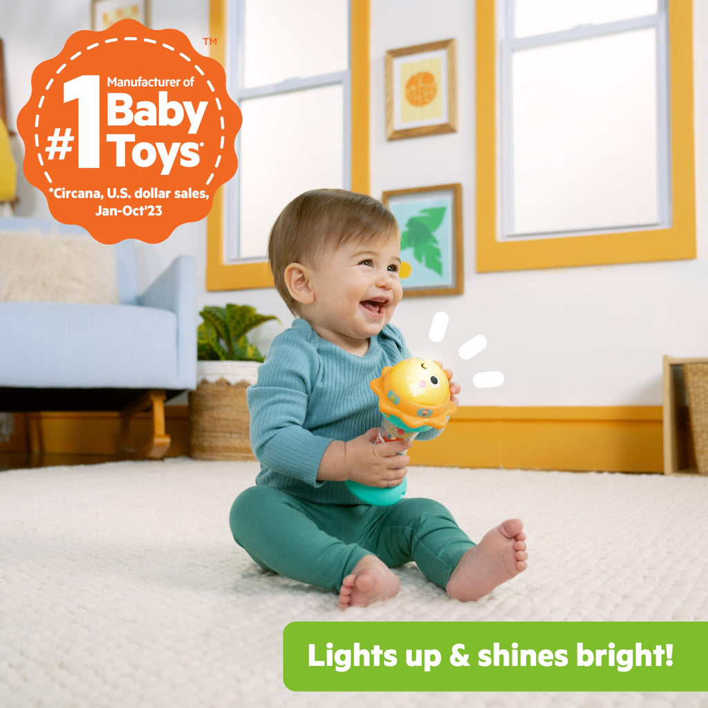 Bright Starts Just for Sun Flashlight Toy – Glowing Dome, Animal Sounds, Rainstick Rattle & Mirror, Ages 6 Months+