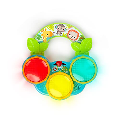 Bright Starts Safari Beats Musical Drum with Lights – 2 Modes, 3 Drums, Portable