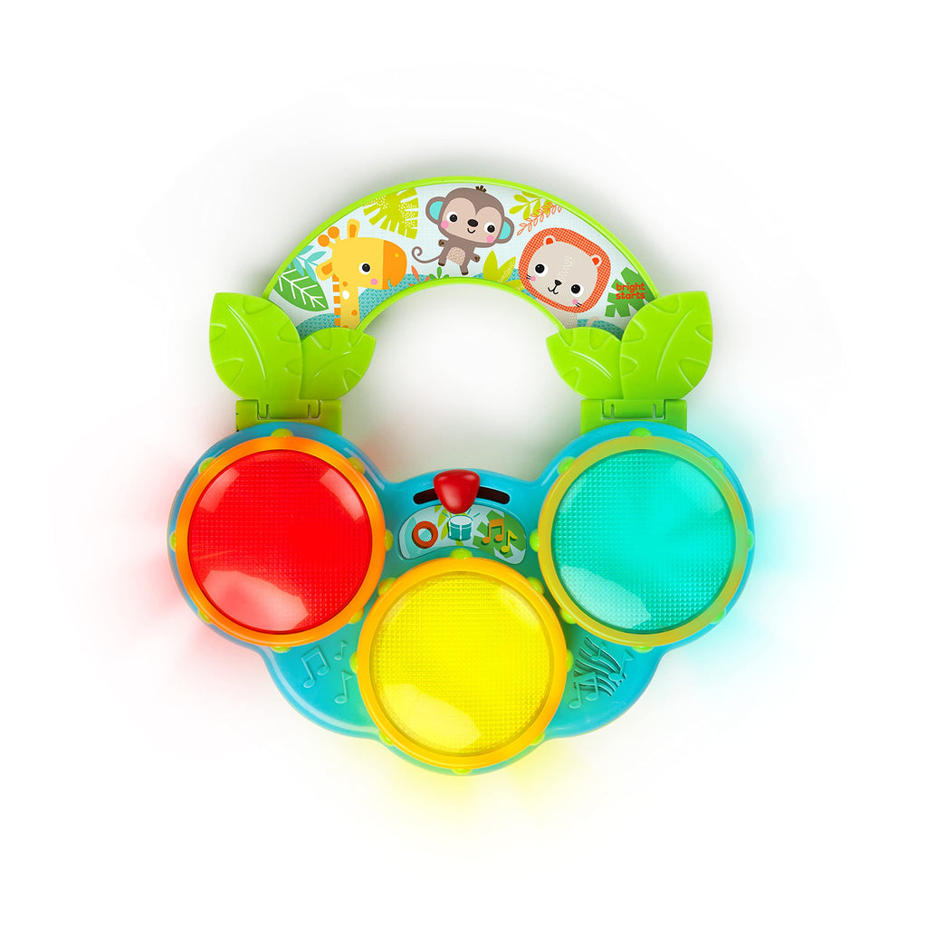 Bright Starts Safari Beats Musical Drum with Lights – 2 Modes, 3 Drums, Portable