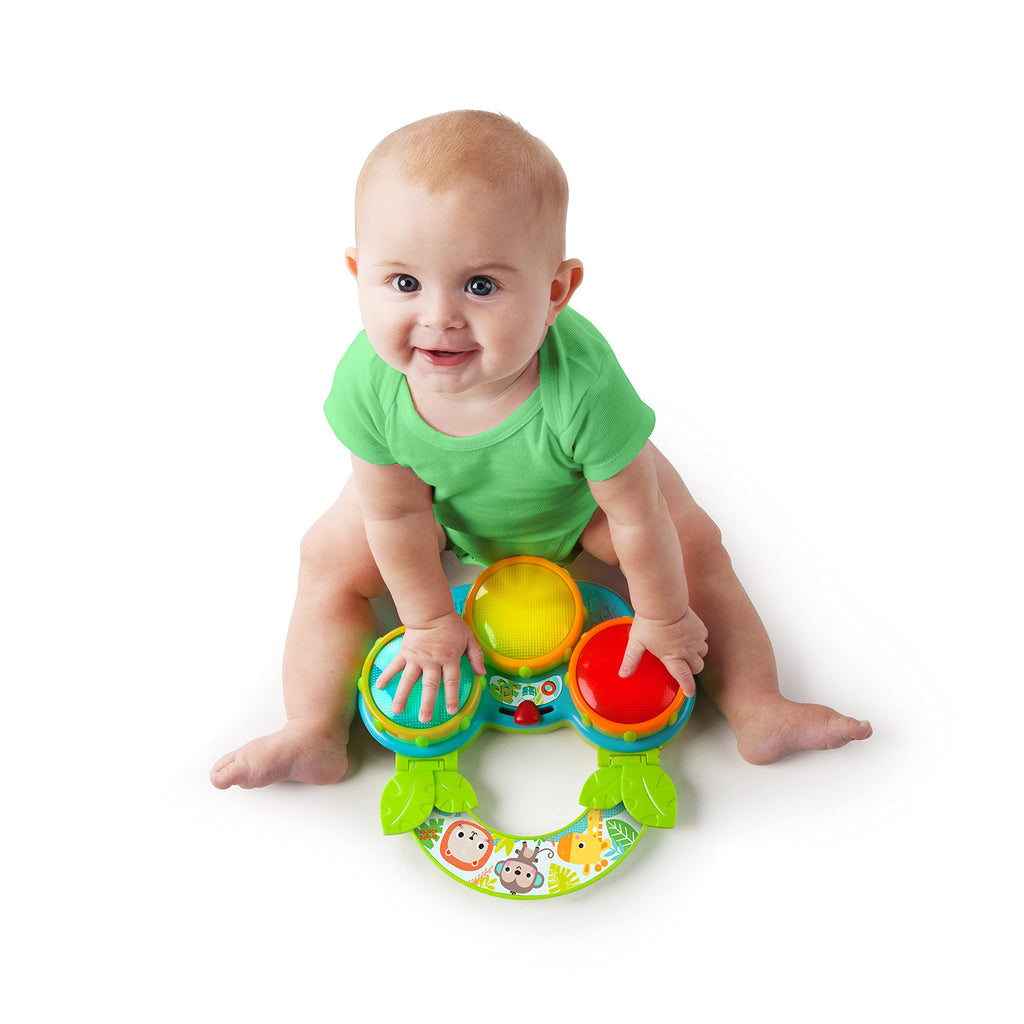 Bright Starts Safari Beats Musical Drum with Lights – 2 Modes, 3 Drums, Portable