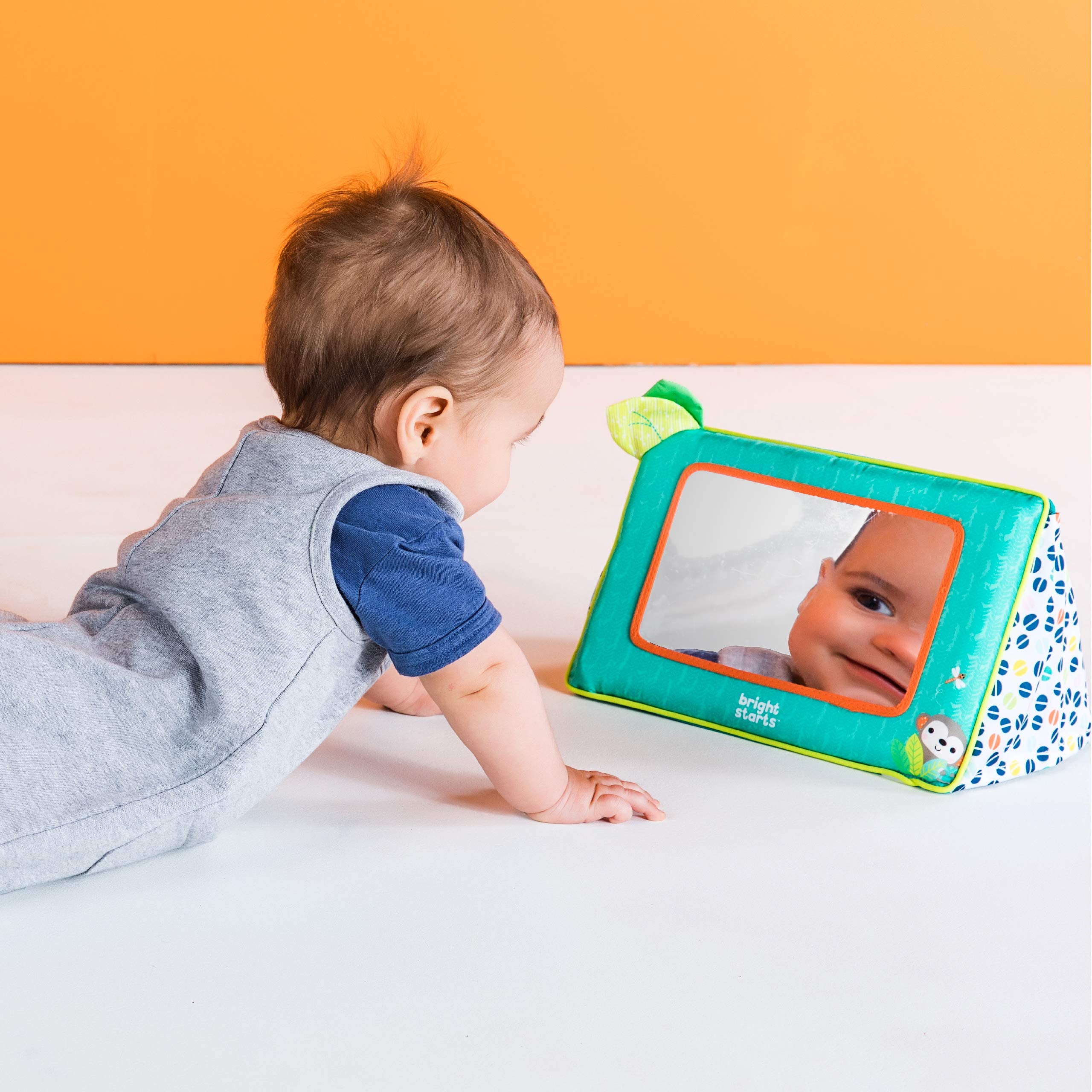 Bright Starts Sit and See Safari Floor Mirror – Tummy Time Toy with Crinkly Leaves, Newborn+