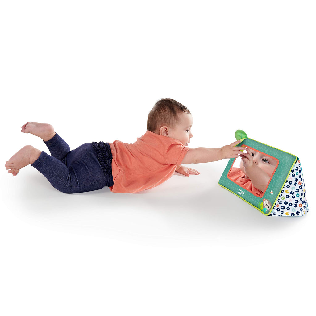 Bright Starts Sit and See Safari Floor Mirror – Tummy Time Toy with Crinkly Leaves, Newborn+