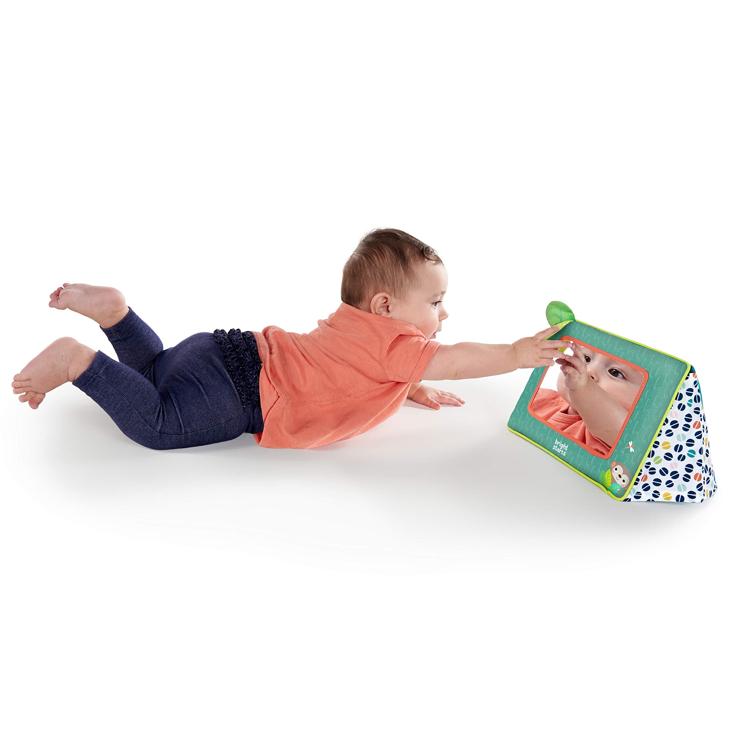 Bright Starts Sit and See Safari Floor Mirror – Tummy Time Toy with Crinkly Leaves, Newborn+