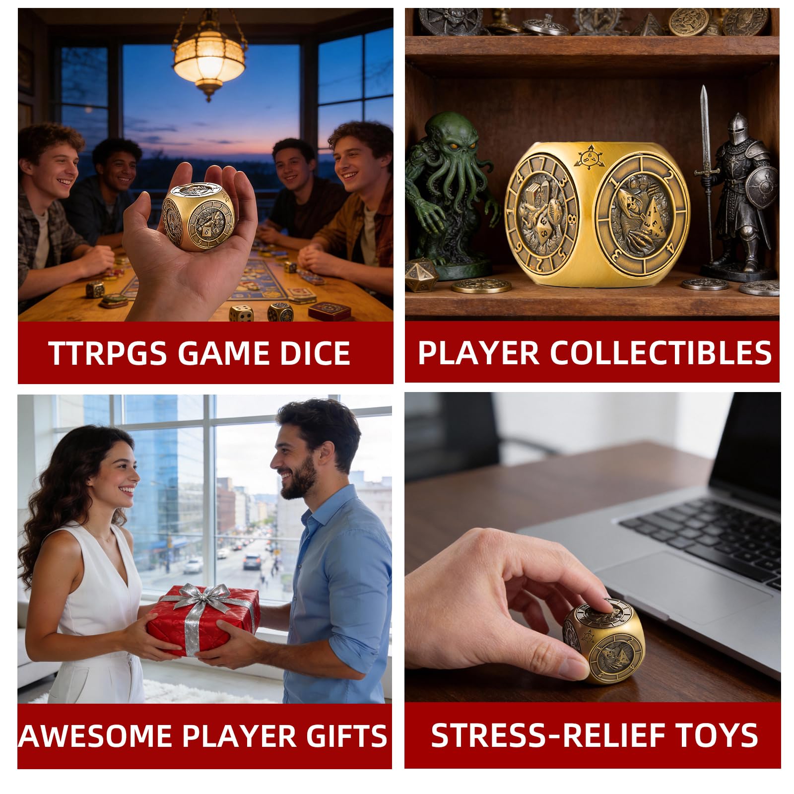 Bronze Metal Spinner Dice Set – 7-in-1 Polyhedral RPG Dice for D&D and TTRPGs