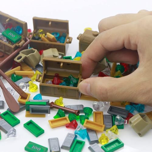 BroTex 172-Piece Pirate Treasure Building Brick Set - Gold Bars, Gems, and More