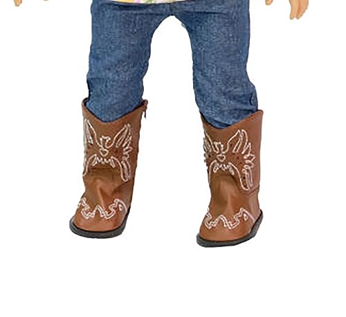 Brown American Eagle Cowgirl Boots for 18-Inch Dolls – Handmade with Velcro Closures