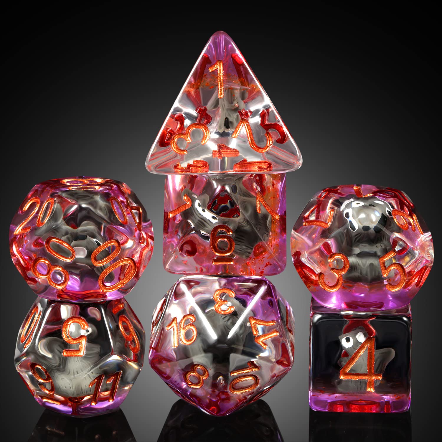 Brown Bear D&D Dice Set – 7 Polyhedral Resin Dice with Velvet Bag