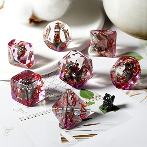 Brown Bear D&D Dice Set – 7 Polyhedral Resin Dice with Velvet Bag