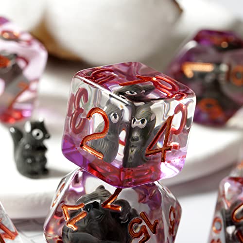 Brown Bear D&D Dice Set – 7 Polyhedral Resin Dice with Velvet Bag