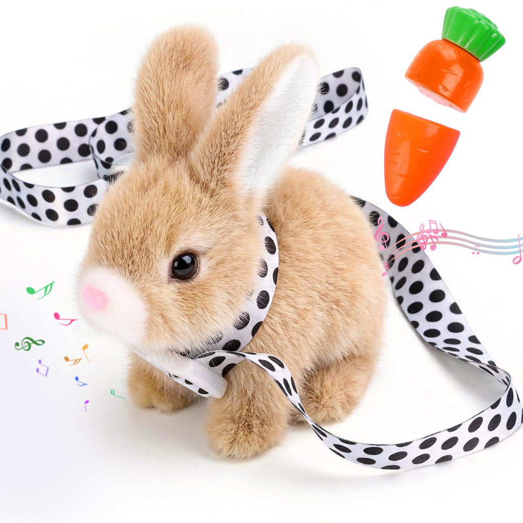 Brown Interactive Plush Bunny Toy with Carrot - Walking, Hopping, and Sounds for Kids