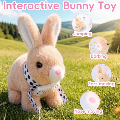 Brown Interactive Plush Bunny Toy with Carrot - Walking, Hopping, and Sounds for Kids