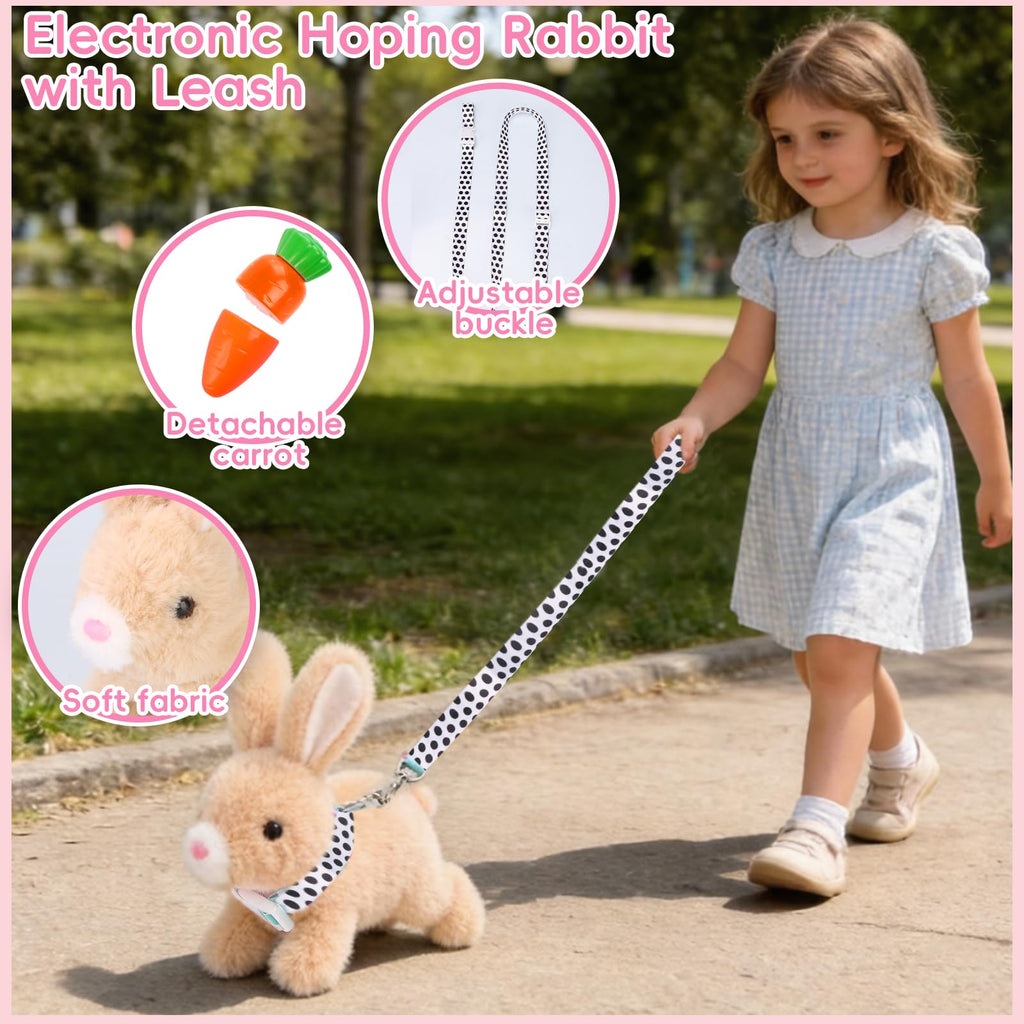 Brown Interactive Plush Bunny Toy with Carrot - Walking, Hopping, and Sounds for Kids