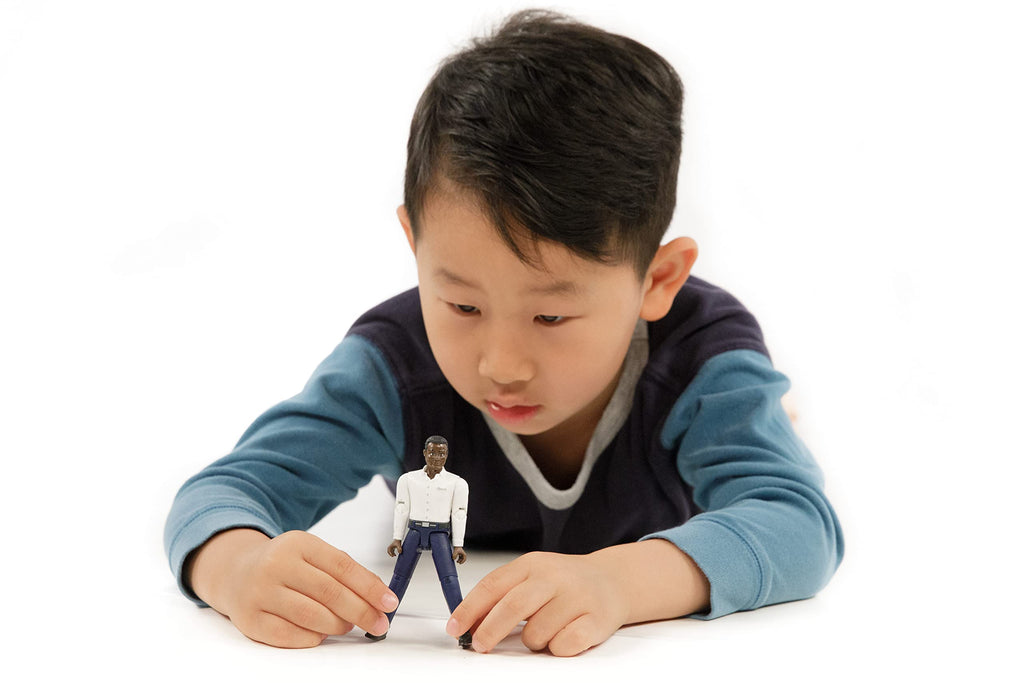 Bruder bworld Man Figure - Dark Skin, Dark Blue Jeans, Realistic Poseable Toy