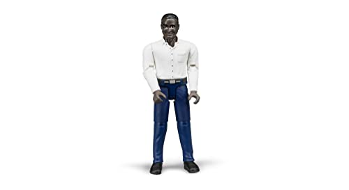 Bruder bworld Man Figure - Dark Skin, Dark Blue Jeans, Realistic Poseable Toy