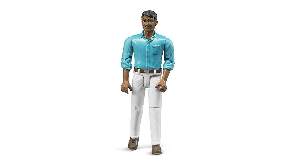 Bruder Bworld Realistic Medium Skin Tone Man Action Figure with White Jeans - Movable Limbs & Grasping Hands
