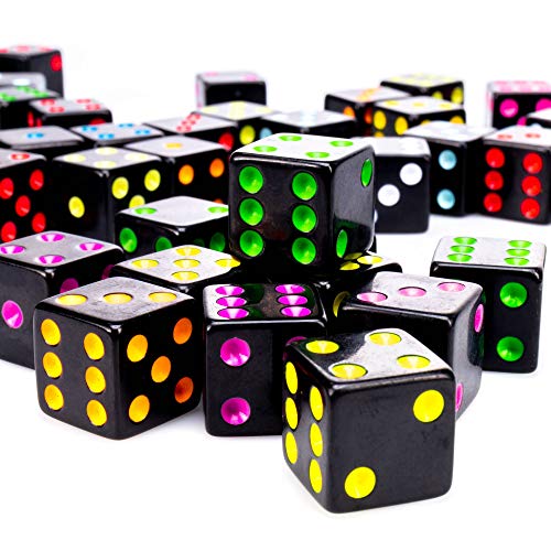 Brybelly Blackout Dice 50-Pack: 16mm Neon Pips Dice, 10 Color Sets for Liar's Dice, Farkle & More