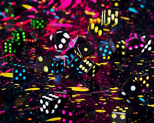 Brybelly Blackout Dice 50-Pack: 16mm Neon Pips Dice, 10 Color Sets for Liar's Dice, Farkle & More