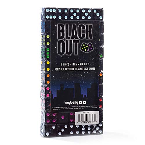 Brybelly Blackout Dice 50-Pack: 16mm Neon Pips Dice, 10 Color Sets for Liar's Dice, Farkle & More