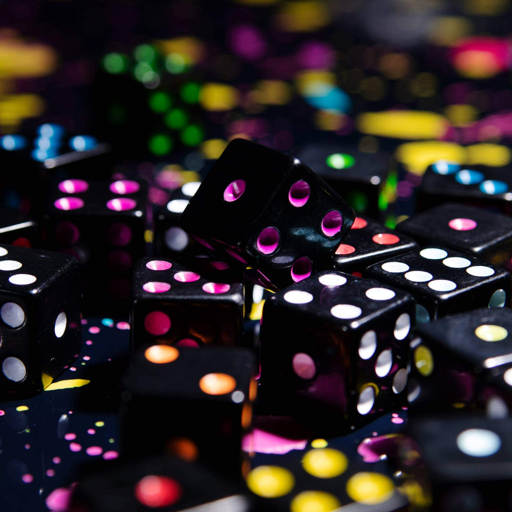 Brybelly Blackout Dice 50-Pack: 16mm Neon Pips Dice, 10 Color Sets for Liar's Dice, Farkle & More