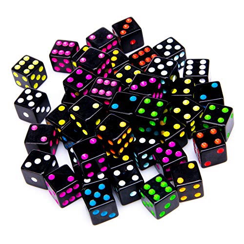 Brybelly Blackout Dice 50-Pack: 16mm Neon Pips Dice, 10 Color Sets for Liar's Dice, Farkle & More