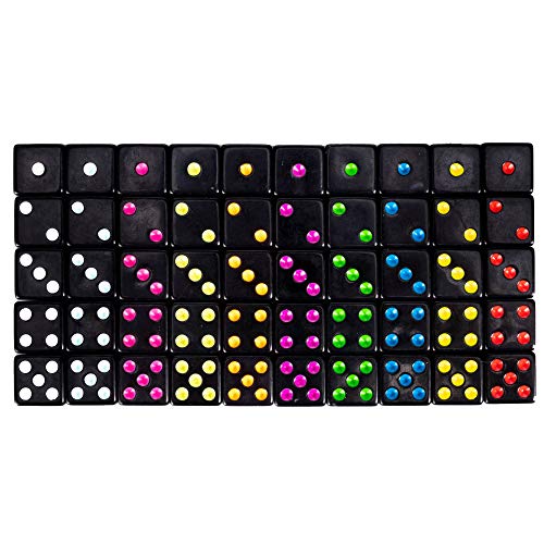 Brybelly Blackout Dice 50-Pack: 16mm Neon Pips Dice, 10 Color Sets for Liar's Dice, Farkle & More