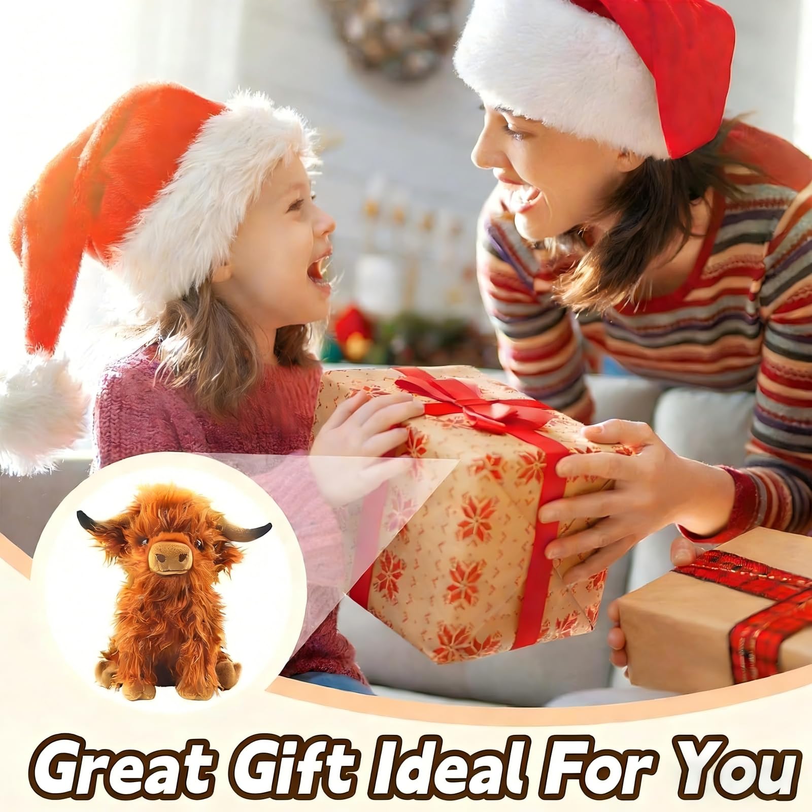 Bsanker Highland Cow Plush Toy – 10.5 Inch Realistic Stuffed Animal, Soft Fluffy Farm Cow Gift for Kids & Adults