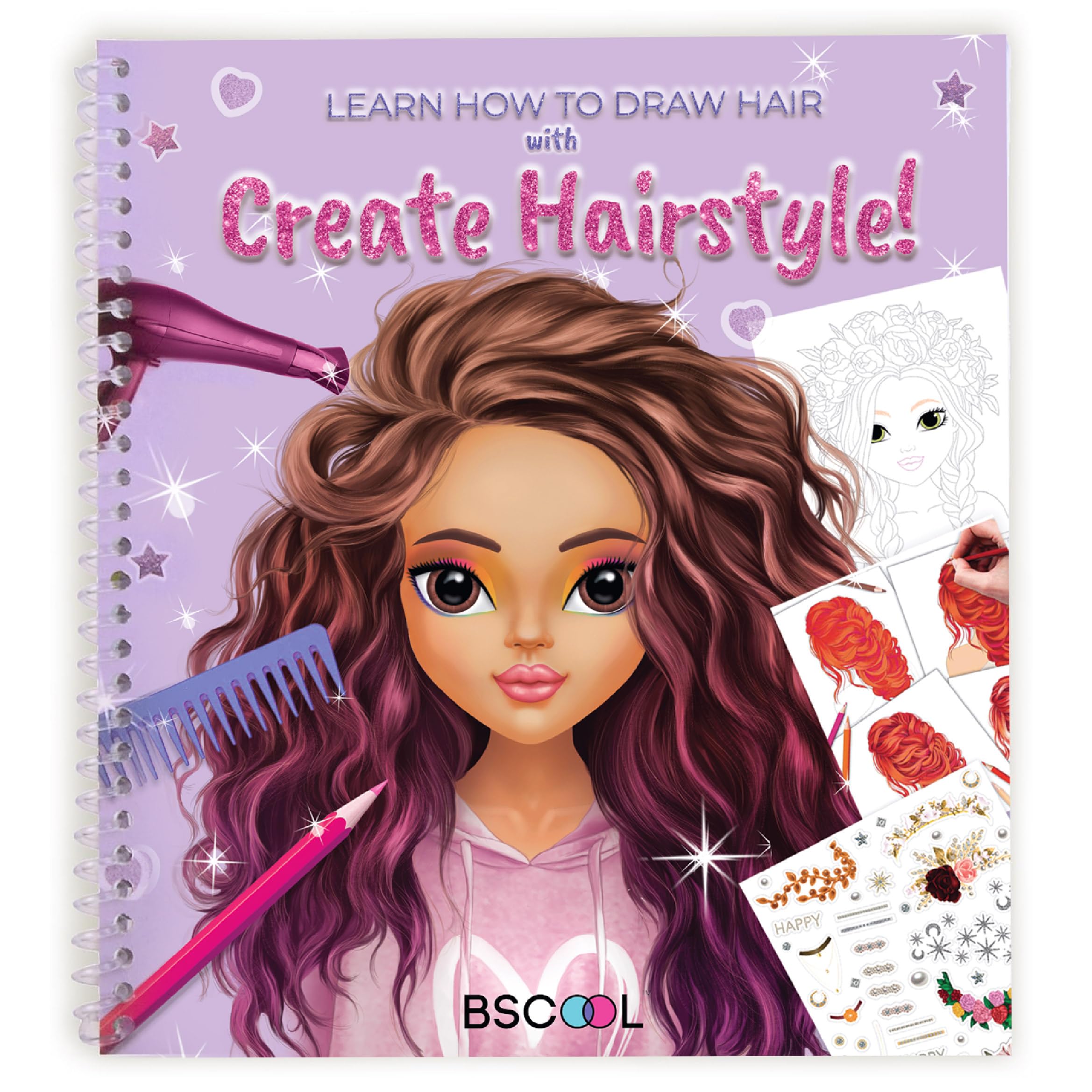 BSCOOL Fashion Design Sketchbook: Create Hairstyles with Stickers & Guides - Activity Book for Kids 5+