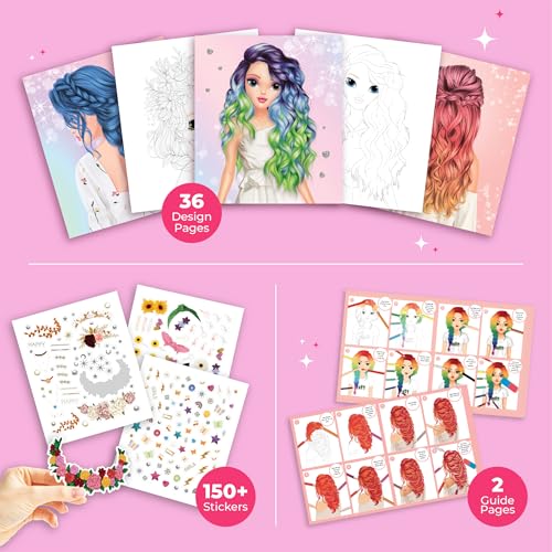 BSCOOL Fashion Design Sketchbook: Create Hairstyles with Stickers & Guides - Activity Book for Kids 5+