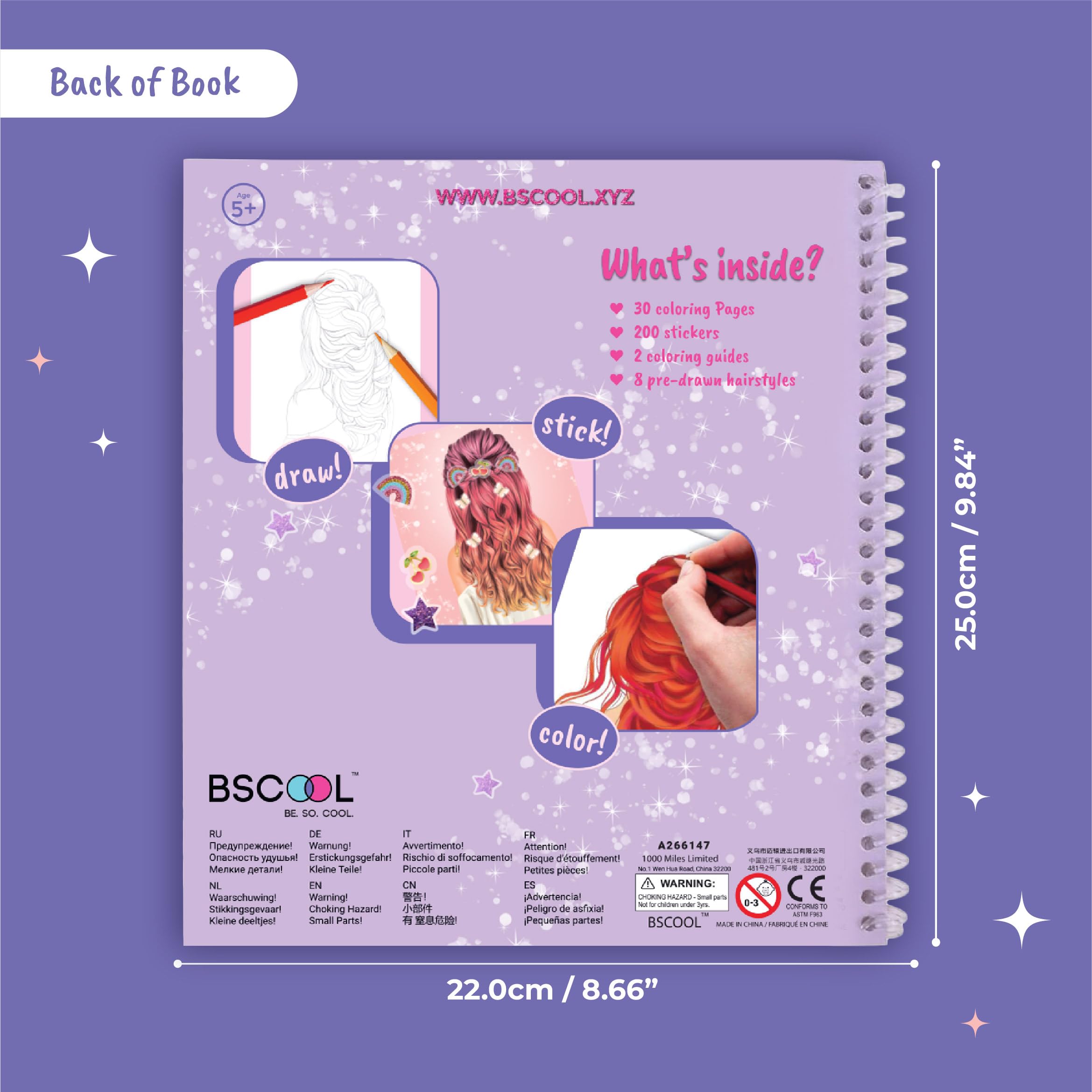 BSCOOL Fashion Design Sketchbook: Create Hairstyles with Stickers & Guides - Activity Book for Kids 5+