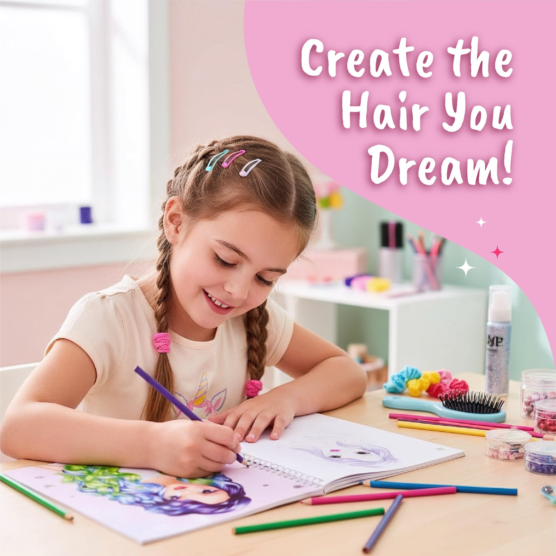 BSCOOL Fashion Design Sketchbook: Create Hairstyles with Stickers & Guides - Activity Book for Kids 5+