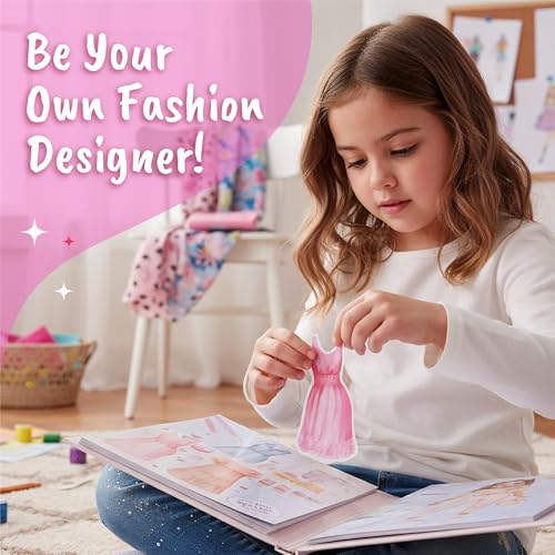 BSCOOL Fashion Studio Activity Book – Creative Design Kit with Stickers, Stencils & Paper Dolls for Kids 4+