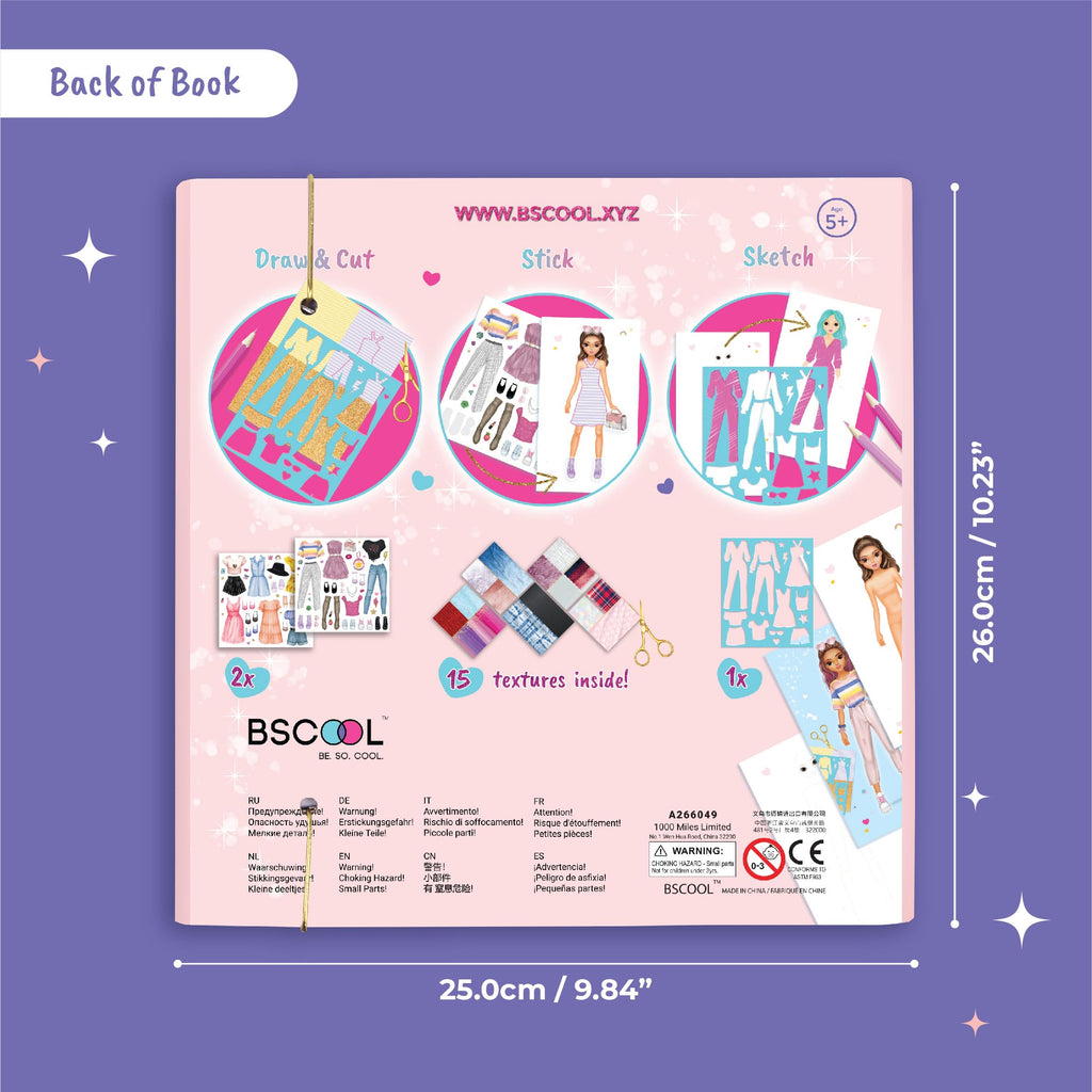 BSCOOL Fashion Studio Activity Book – Creative Design Kit with Stickers, Stencils & Paper Dolls for Kids 4+