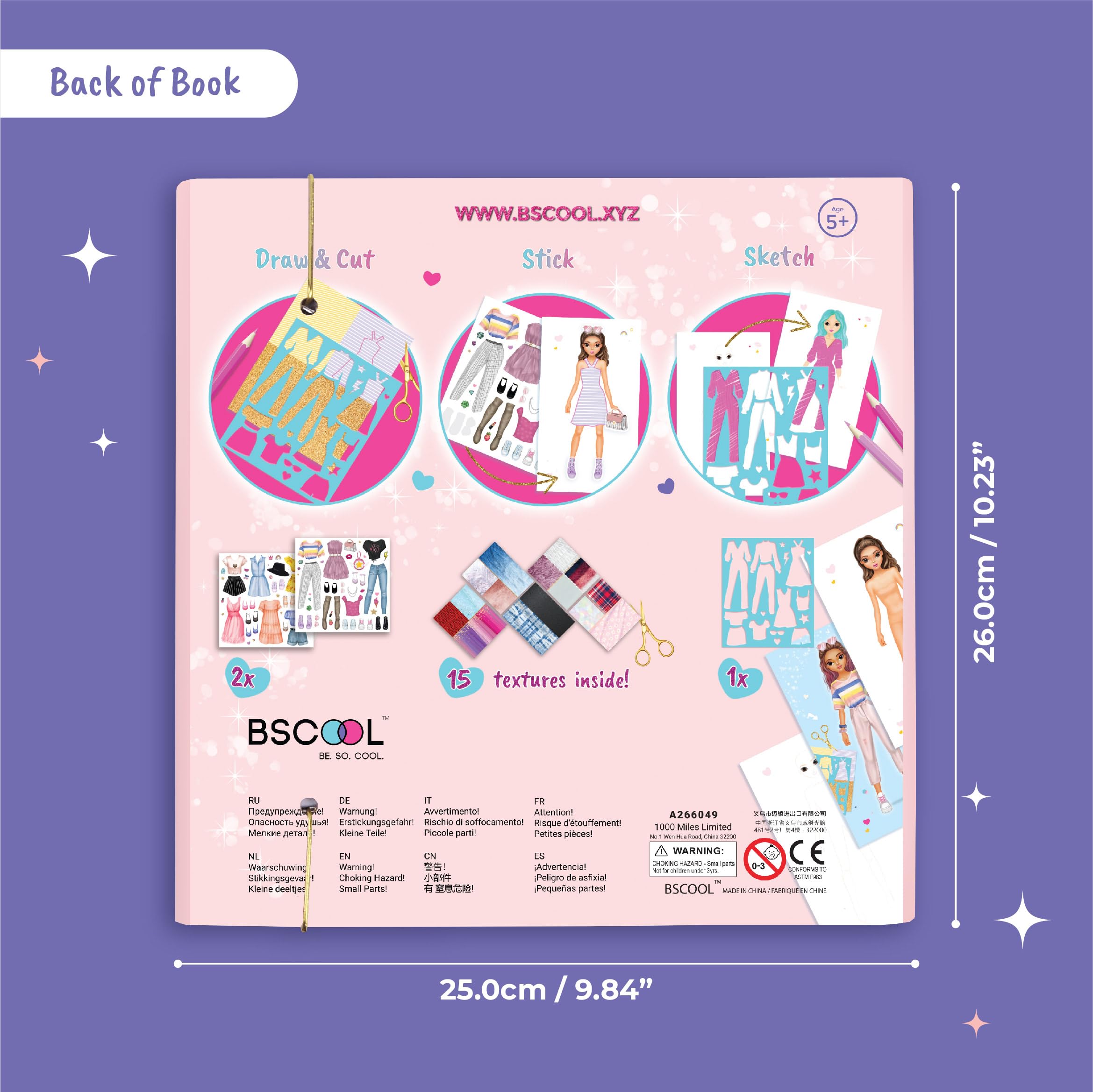 BSCOOL Fashion Studio Activity Book – Creative Design Kit with Stickers, Stencils & Paper Dolls for Kids 4+