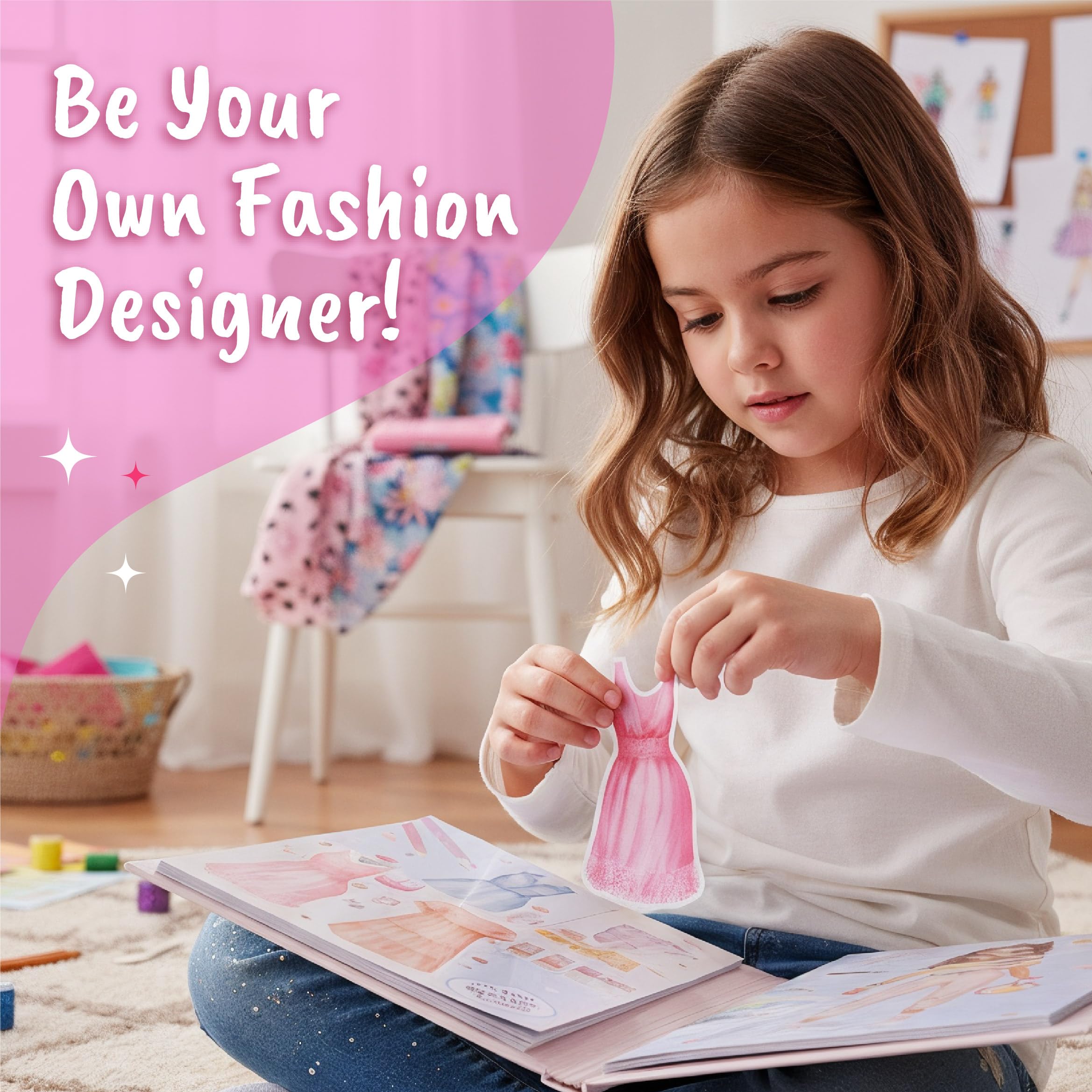 BSCOOL Fashion Studio Activity Book – Creative Design Kit with Stickers, Stencils & Paper Dolls for Kids 4+