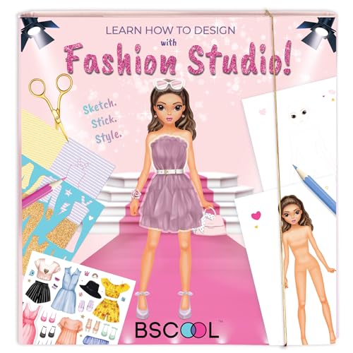 BSCOOL Fashion Studio Activity Book – Creative Design Kit with Stickers, Stencils & Paper Dolls for Kids 4+