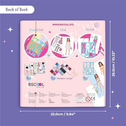 BSCOOL Fashion Studio Activity Book – Creative Design Kit with Stickers, Stencils & Paper Dolls for Kids 4+