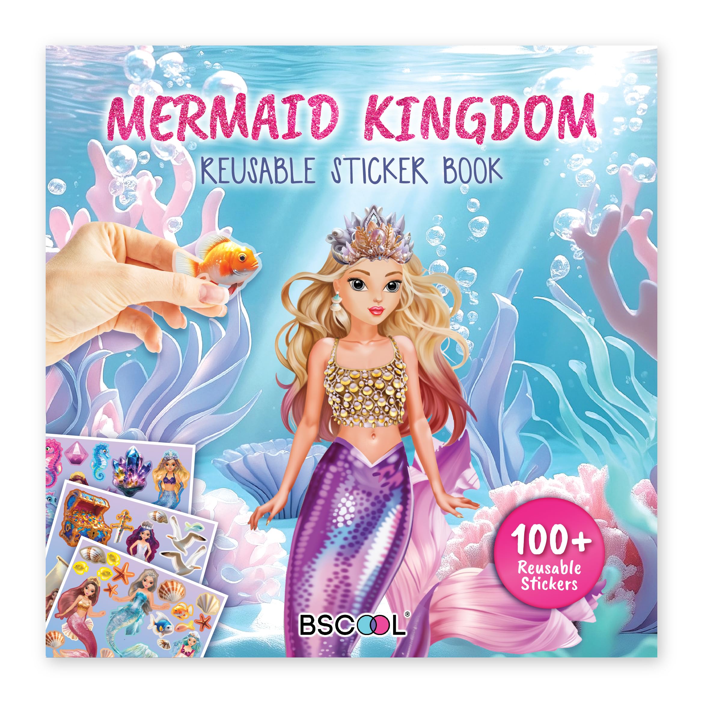 BSCOOL Mermaid Kingdom Reusable Sticker Book for Girls Ages 4-6 | Over 100 Stickers | Portable Travel Activity